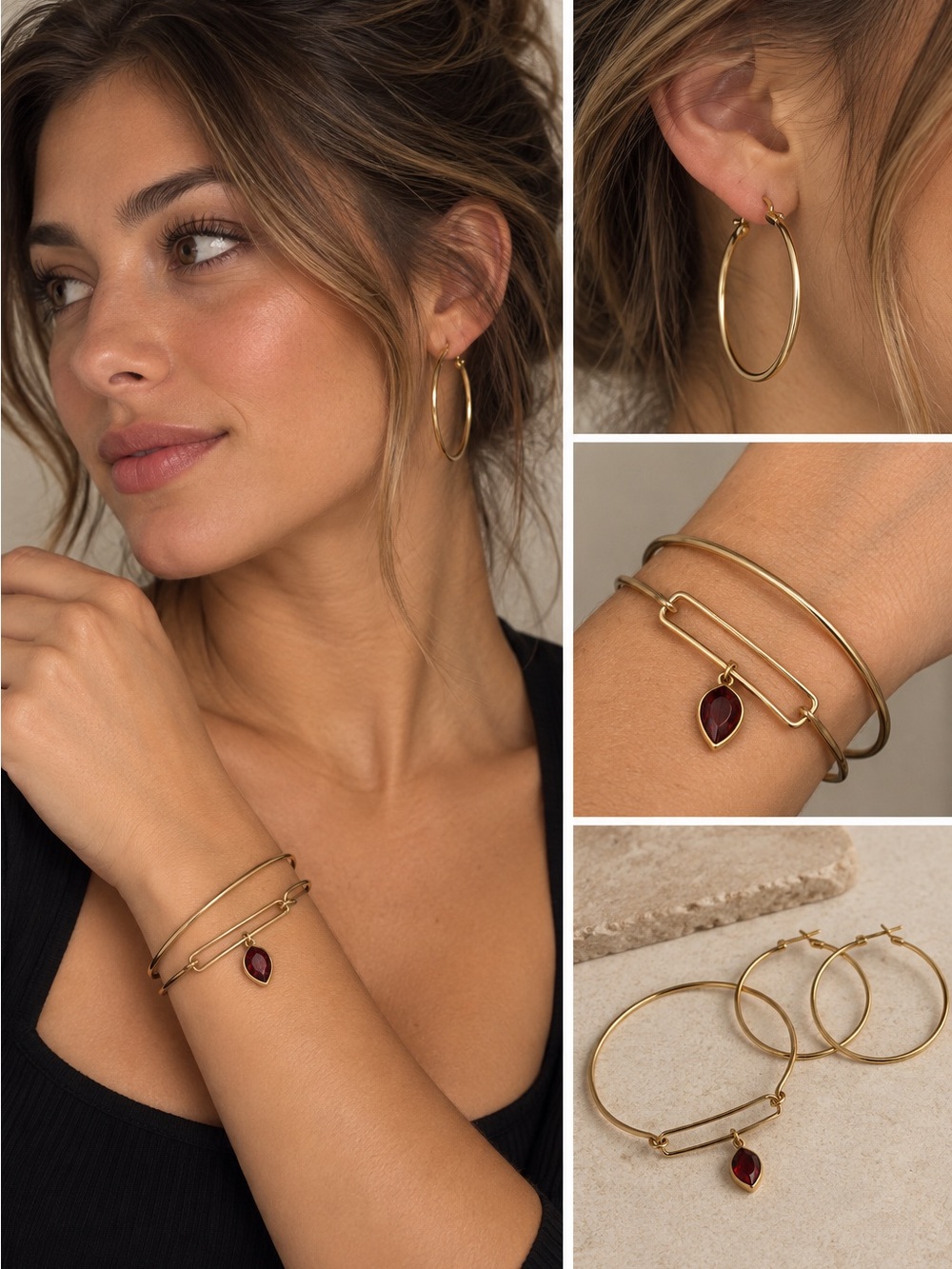 January Bday Stone Garnet Bracelet with Earrings